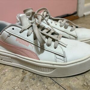 PUMA Womens Smash Platform V3 White Pink Sneaker Size 8